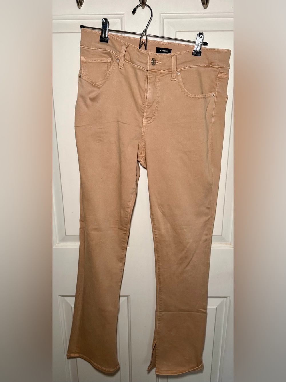 Express Skyscraper Mid Rise Skinny Jeans Women’s 10 Short Beige Nude Stretch